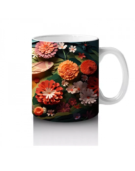 Çiçeklerle Süslenmiş Fantezi Tarzı Renkli Yusufçuk - Baskılı kahve kupası