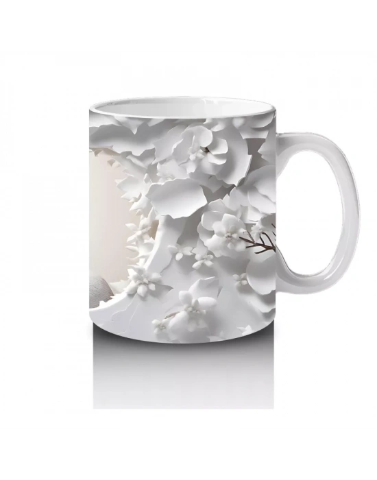 Çiçeklerle Süslenmiş Gümüş Geyik – Baskılı Kahve Kupası