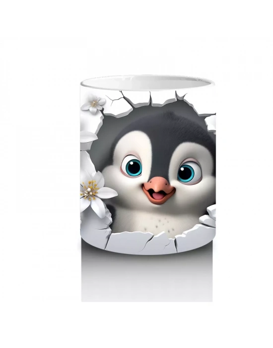 Çiçeklerle Süslenmiş Penguen Maskotu – Baskılı Kahve Kupası