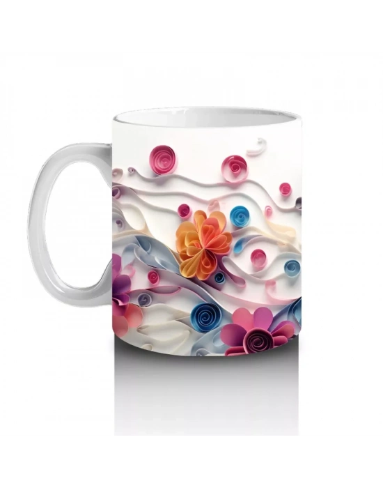 Çiçeklerle Süslenmiş Tatlı Kedi – Baskılı Kahve Kupası