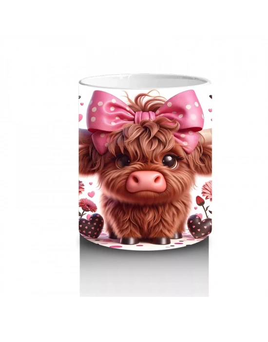 Çiçekli Arka Planda Fiyonk Takmış Boğa – Baskılı Kahve Kupası