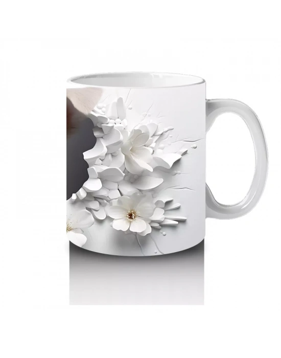 Çiçekli Arka Planda Tatlı Yavru Köpek – Baskılı Kahve Kupası