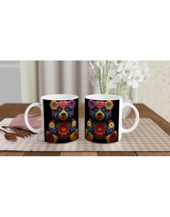 Çiçekli Ayıcık Baskılı Kupa Bardak