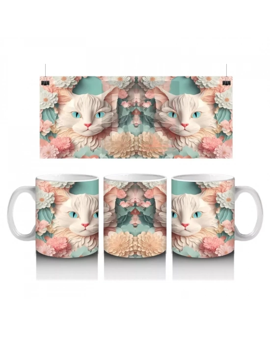 Çiçekli Ayna Efektiyle Yavru Kediler – Baskılı Kahve Kupası