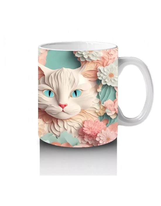 Çiçekli Ayna Efektiyle Yavru Kediler – Baskılı Kahve Kupası
