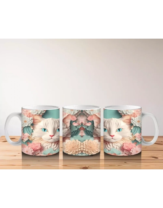 Çiçekli Ayna Efektiyle Yavru Kediler – Baskılı Kahve Kupası