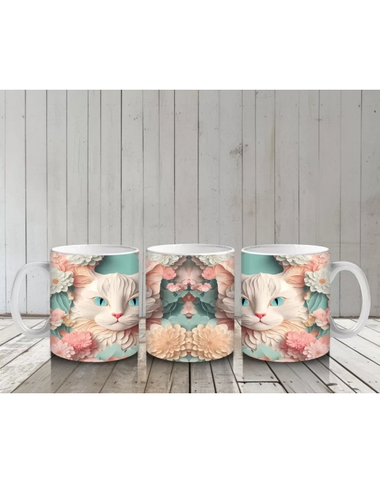 Çiçekli Ayna Efektiyle Yavru Kediler – Baskılı Kahve Kupası