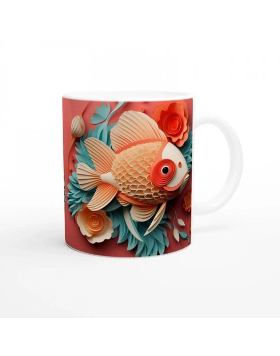 Çiçekli Balık Baskılı Kupa Bardak