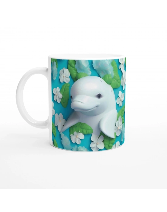 Çiçekli Beyaz Yunus Baskılı Kupa Bardak