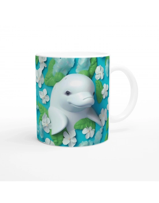 Çiçekli Beyaz Yunus Baskılı Kupa Bardak