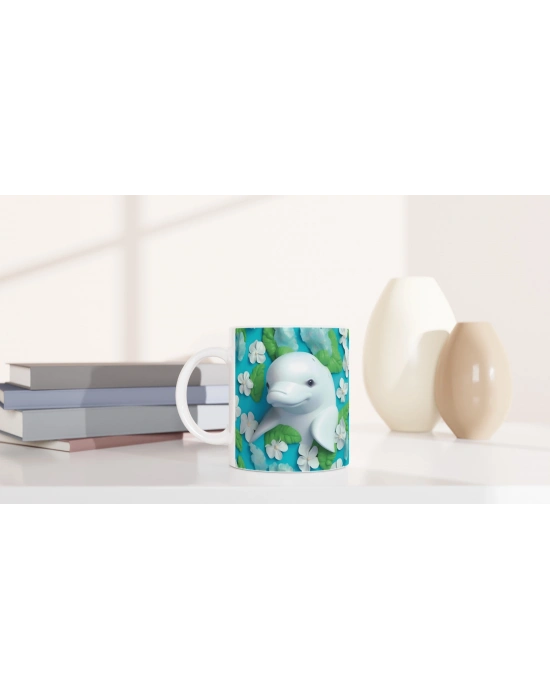 Çiçekli Beyaz Yunus Baskılı Kupa Bardak