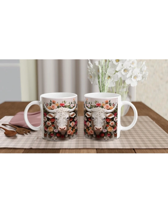 Çiçekli Boğa Baskılı Kupa Bardak