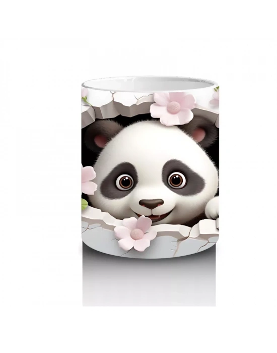 Çiçekli Çatlakta Oturan Neşeli Panda – Baskılı Kahve Kupası