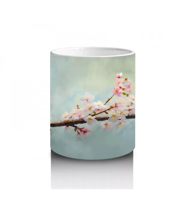 Çiçekli Dal Üzerinde Oturan Serçe – Baskılı Kahve Kupası