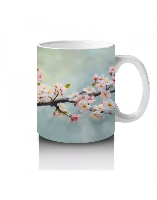 Çiçekli Dal Üzerinde Oturan Serçe – Baskılı Kahve Kupası