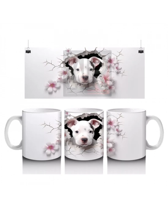 Çiçekli Dikenler Arasında Sevimli Köpek – Baskılı Kahve Kupası