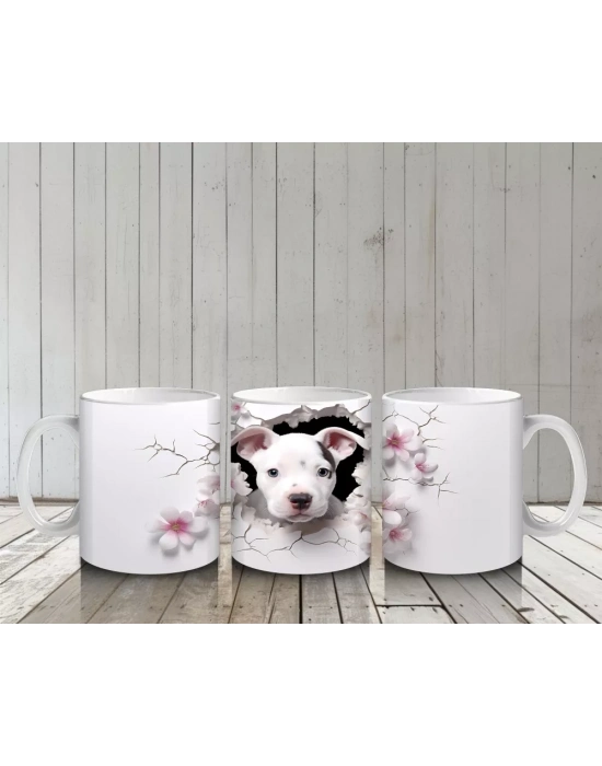 Çiçekli Dikenler Arasında Sevimli Köpek – Baskılı Kahve Kupası