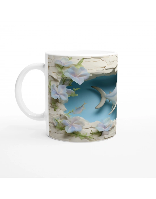 Çiçekli Duvar Arasından Fırlayan Kılıçbalığı Su Altı Temalı Kupa Bardak