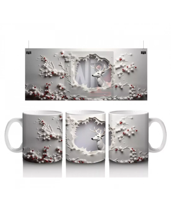 Çiçekli Duvar Desenli Minik Geyik – Baskılı Kahve Kupası