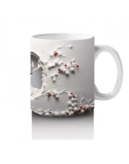 Çiçekli Duvar Desenli Minik Geyik – Baskılı Kahve Kupası