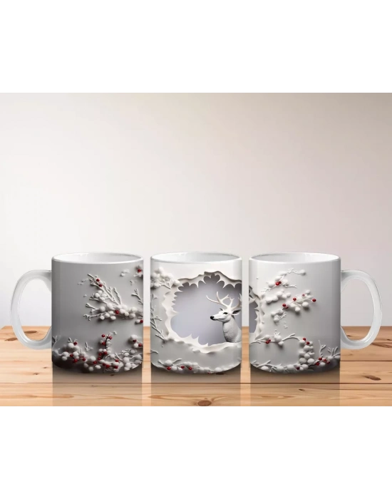 Çiçekli Duvar Desenli Minik Geyik – Baskılı Kahve Kupası