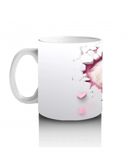 Çiçekli Duvar Desenli Tatlı Köpek – Baskılı Kahve Kupası