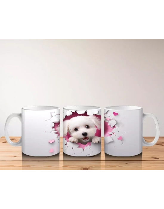 Çiçekli Duvar Desenli Tatlı Köpek – Baskılı Kahve Kupası