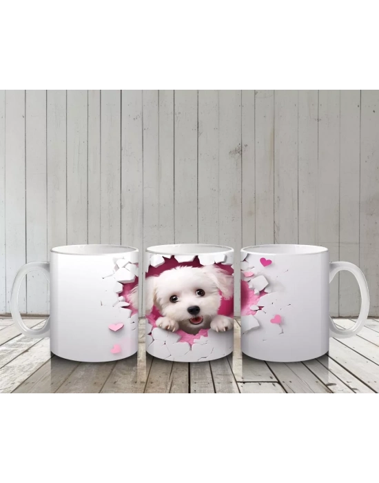 Çiçekli Duvar Desenli Tatlı Köpek – Baskılı Kahve Kupası