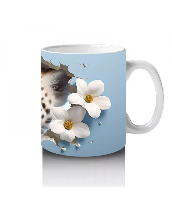 Çiçekli Fon Üzerinde Leopar Yavrusu – Baskılı Kahve Kupası