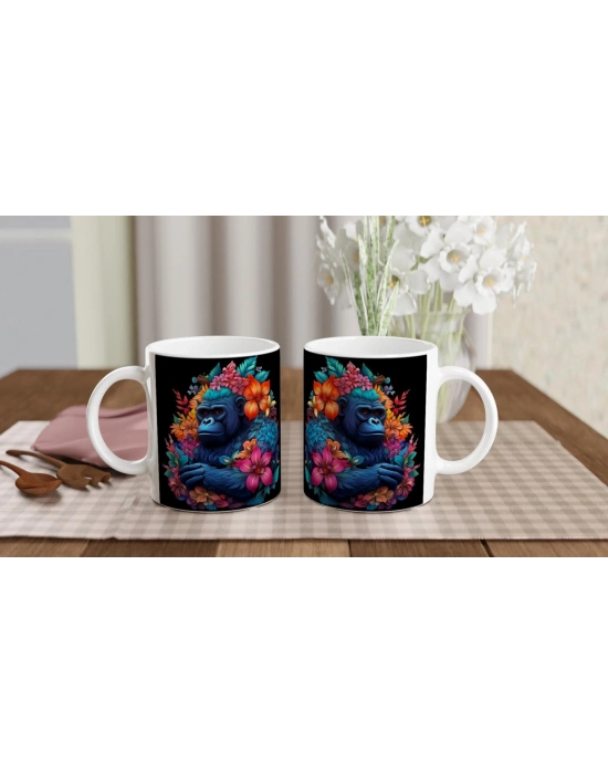 Çiçekli Goril Baskılı Kupa Bardak