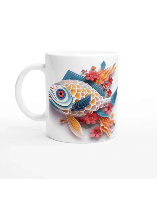 Çiçekli Japon Balığı Baskılı Kupa Bardak