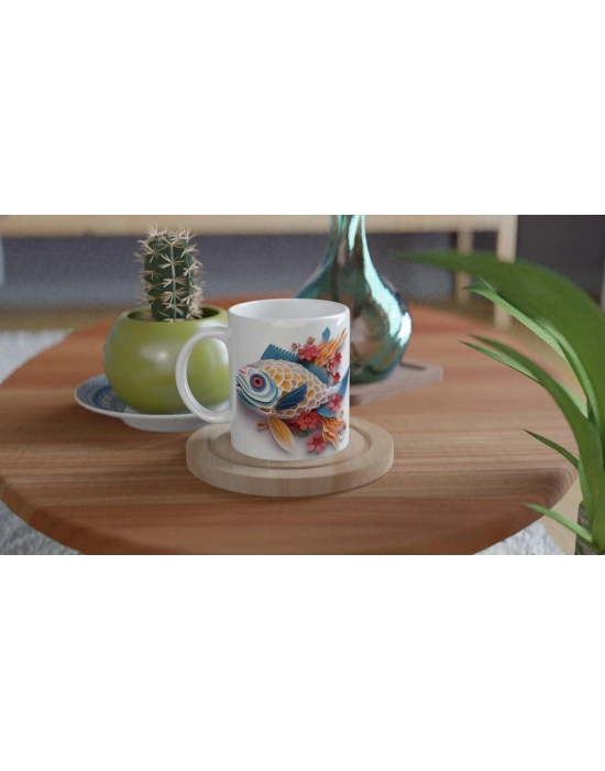 Çiçekli Japon Balığı Baskılı Kupa Bardak