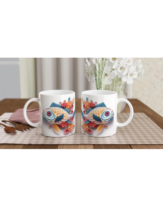 Çiçekli Japon Balığı Baskılı Kupa Bardak