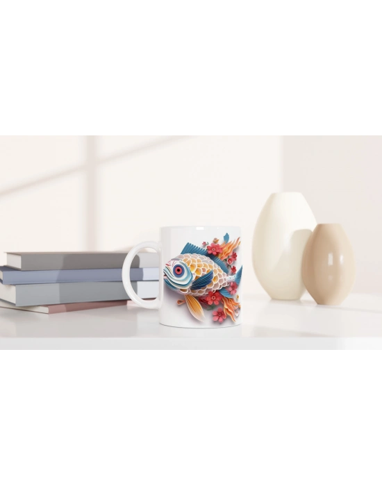 Çiçekli Japon Balığı Baskılı Kupa Bardak