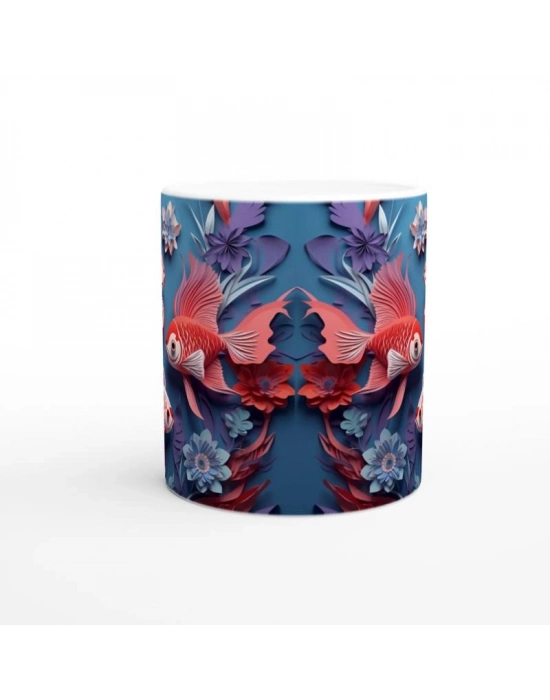 Çiçekli Japon Balığı Kupa Bardak