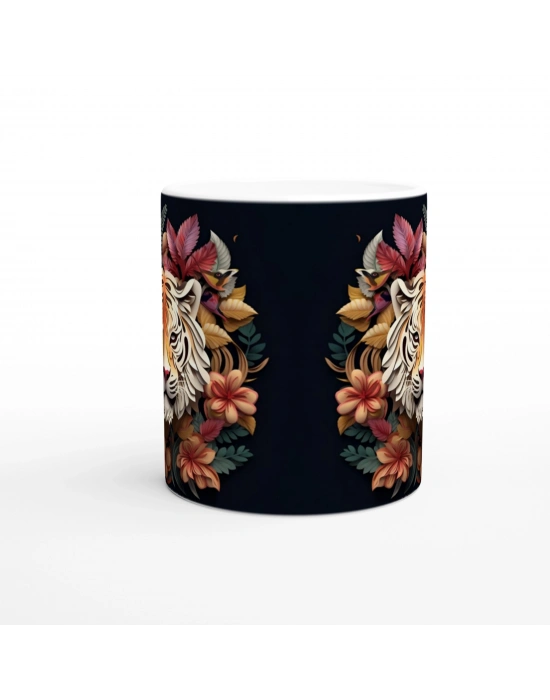 Çiçekli Kaplan Tasarımlı Sanatsal Kupa Bardak