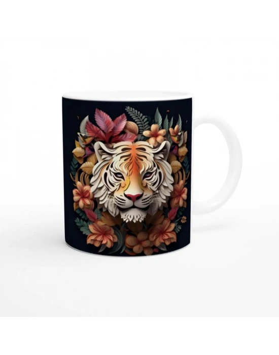 Çiçekli Kaplan Tasarımlı Sanatsal Kupa Bardak