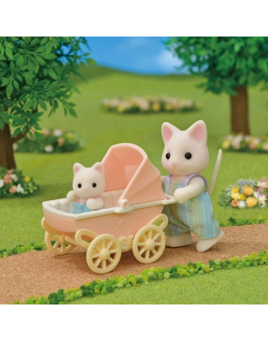 ® Çiçekli Kedi Baba ve Bebek Arabası Seti
