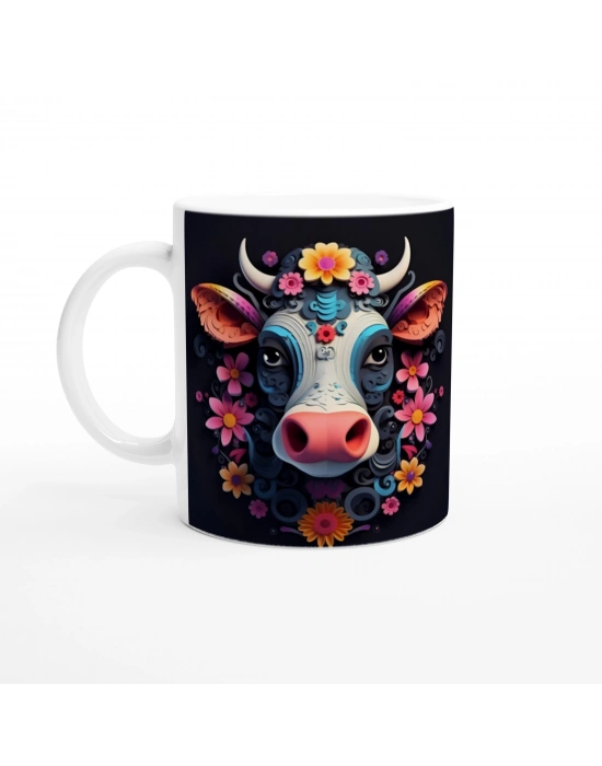 Çiçekli Renkli İnek Kupa Bardak