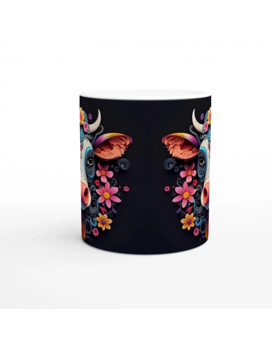 Çiçekli Renkli İnek Kupa Bardak