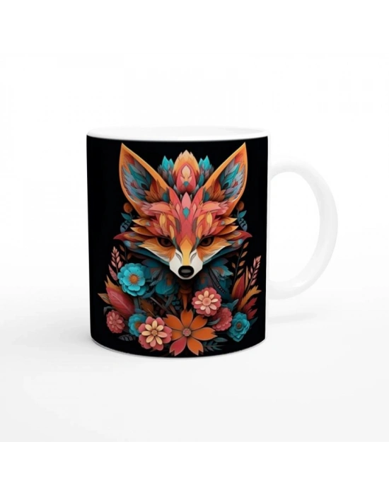 Çiçekli Renkli Tilki Desenli Modern Sanat Kupa Bardak