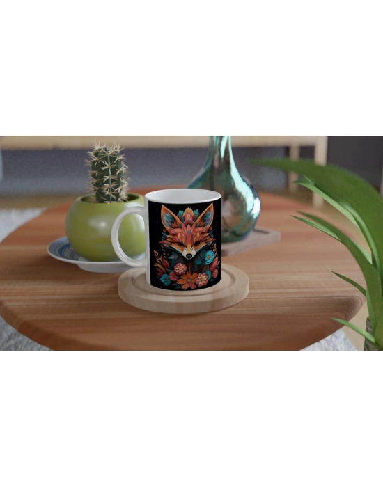 Çiçekli Renkli Tilki Desenli Modern Sanat Kupa Bardak