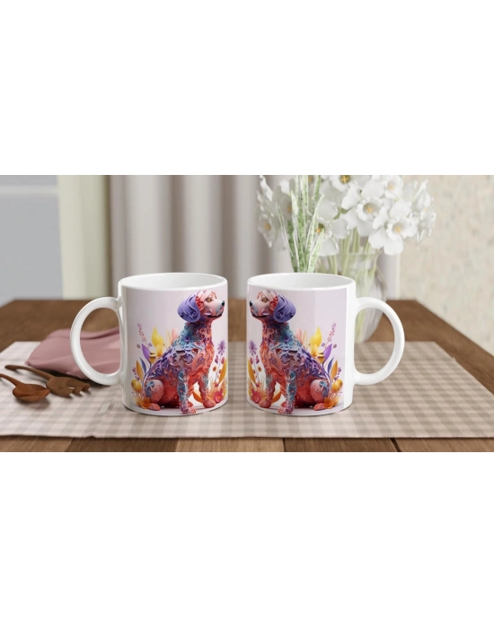 Çiçekli Sevimli Köpek Kupa Bardak