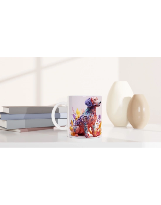 Çiçekli Sevimli Köpek Kupa Bardak