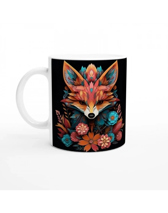 Çiçekli Soyut Tilki Baskılı Kupa Bardak