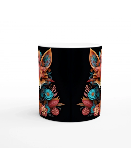 Çiçekli Soyut Tilki Baskılı Kupa Bardak