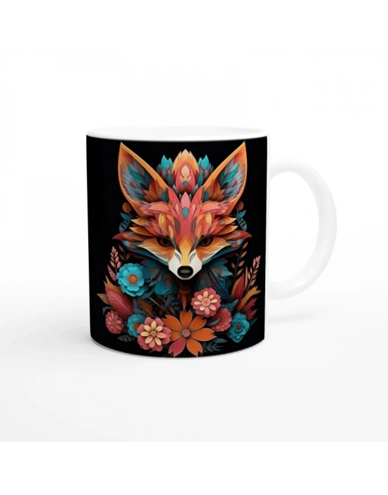 Çiçekli Soyut Tilki Baskılı Kupa Bardak