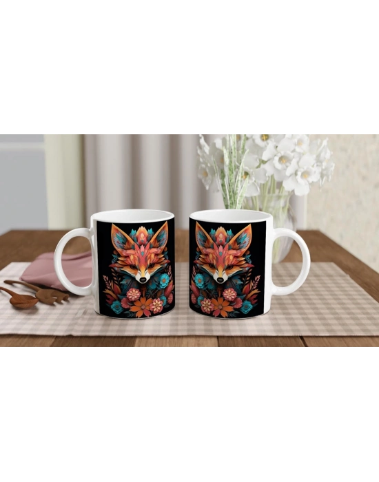 Çiçekli Soyut Tilki Baskılı Kupa Bardak