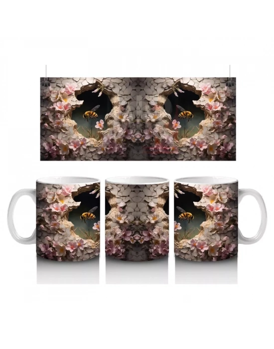 Çiçekli Takılarla Süslenmiş Gotik İnek İllüstrasyonu – Baskılı Kahve Kupası