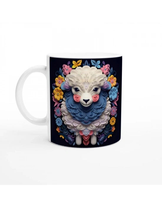 Çiçekli Tatlı Kuzu Baskılı Kupa Bardak